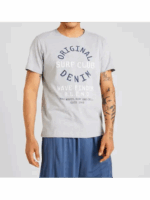 szürke denim surf club férfi póló, pamut férfi póló, surf club póló, nyomott mintás felső, férfi póló nyárra, szürke férfi felső